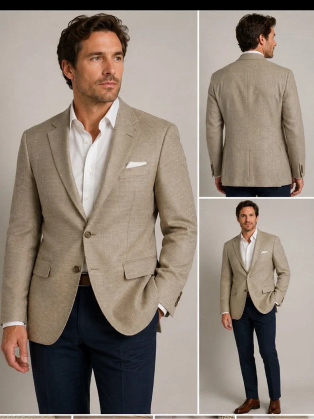 Men's Executive Collection by Tom James Tan silk wool, linen blend Blazer jacket